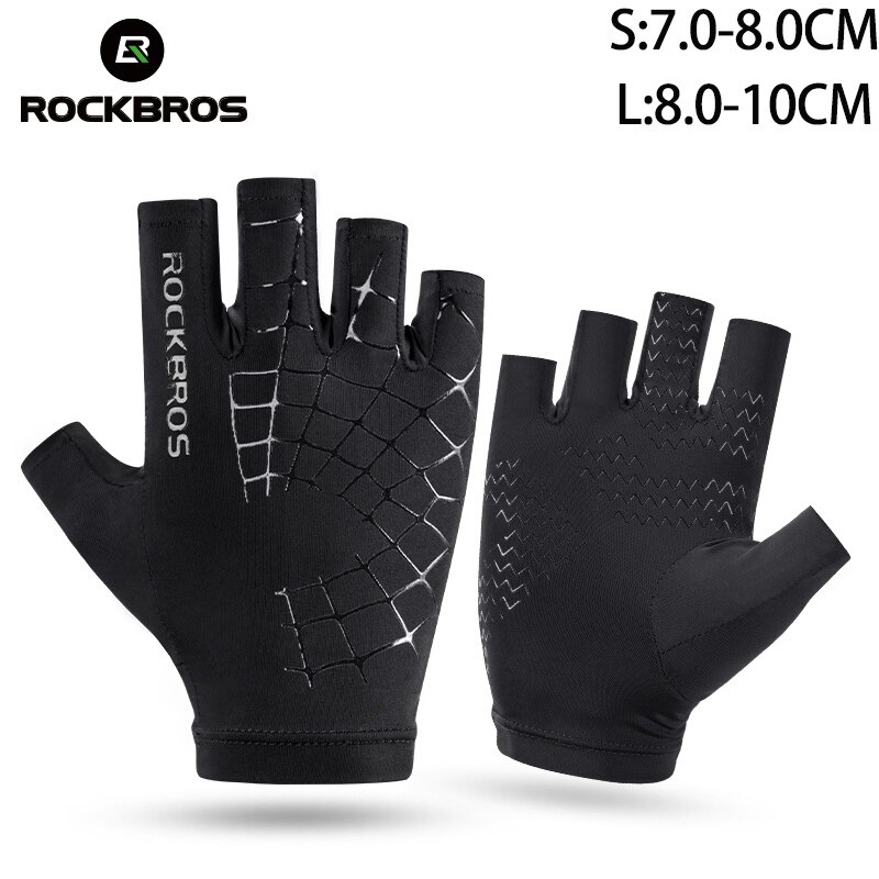 Rockbros is silke handsker touch screen handsker ridning cykel cykel halv hel finger handsker sommer mænd cykling uv beskyttelse handsker: Halv sort / L