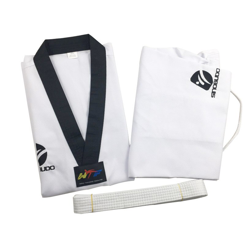 Wtf taekwondo basuniform dobok taekwondokläder barn vuxen träningsuniform röd svart v-ringad uniform