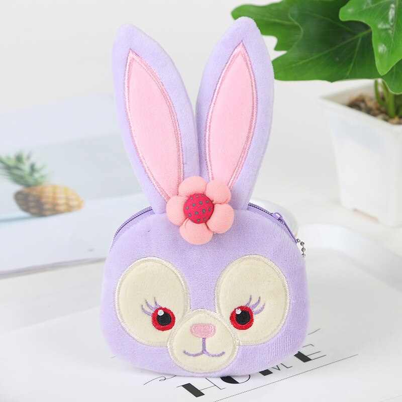 Soft Plush Cartoon Rabbit Bear Women Coin Purse Mini Cute Oval Zipper Children Girl Coin Wallet USB Cable Headset Bag