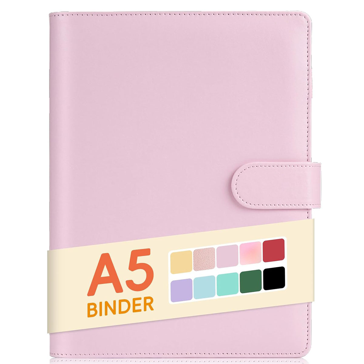 Classeur A5 en cuir PU à 6 anneaux, couverture pour papier de remplissage A5, classeur de planificateur personnel A5 rechargeable avec magnétique