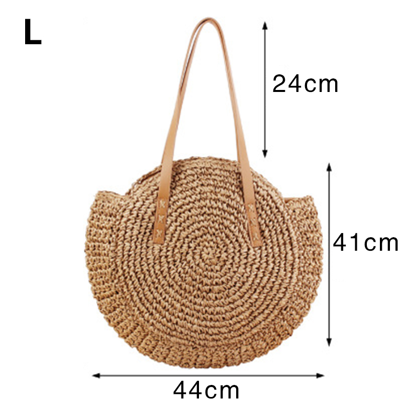 JULY'S SONG Straw Bag Women Shoulder Beach Bag Round Rattan Straw Handmade Big Capacity Cutout Crossbody Bag