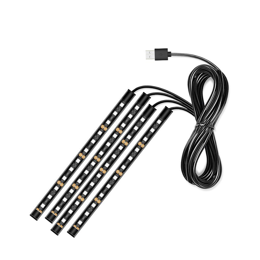 Luz ambiental para pies Interior de coche con USB, lámparas decorativas de ambiente automático, Kit de luces de tira para pies de 48 LED, accesorios para coche