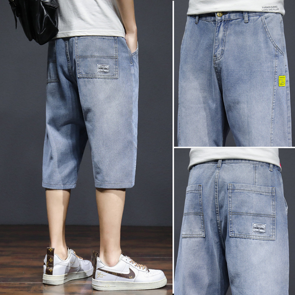 Verão novo denim jeans curto dos homens moda casual fino ajuste de alta qualidade elástico na altura do joelho denim shorts masculinos roupas marca
