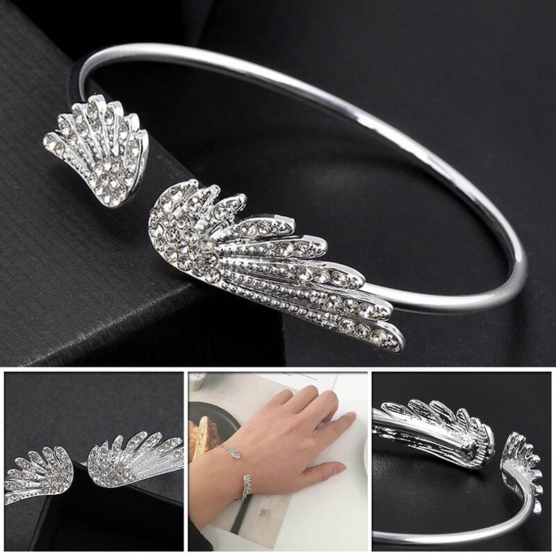 Engel Flügel Armband Einstellbar Frau Schmuck Offene Armband Vergoldet Kristall