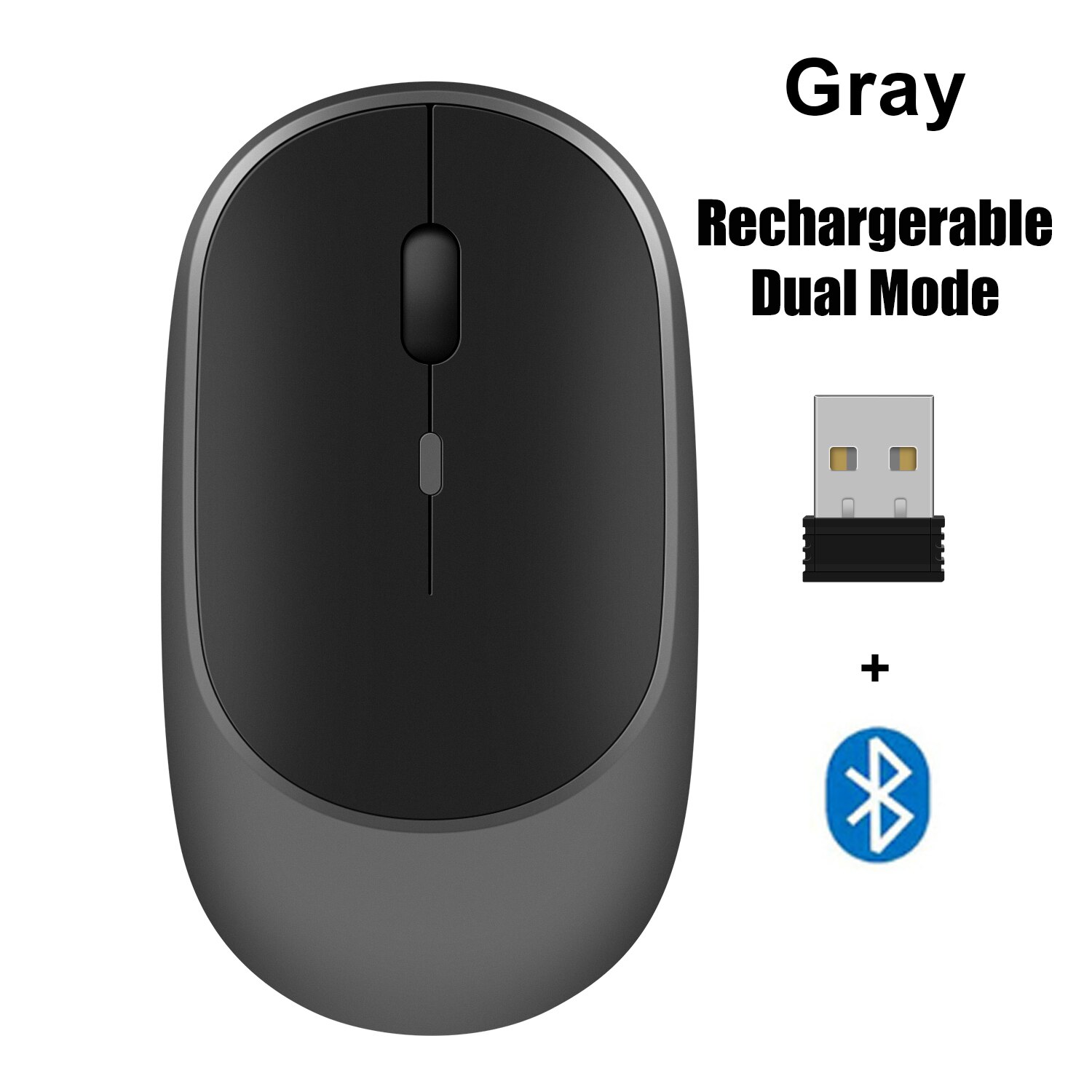 Bluetooth Mouse 2.4G Wireless Rechargeable Mouse Gaming Computer Charing Thin Portable 3 Adjustable DPI Mause for Mac iPad PC: Dual mode Grey