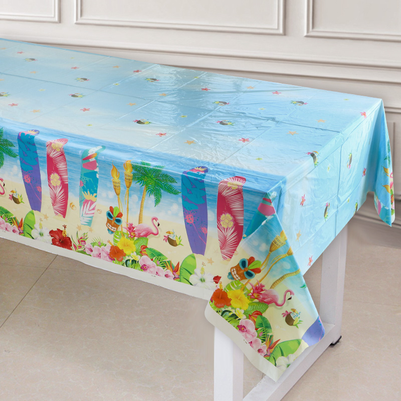 hawajski impreza Jednorazowy obrus Trawa Kwiaty Wzór Pokrowiec na stół Tropikalna letnia plaża Dekoracja urodzinowa Materiały eksploatacyjne