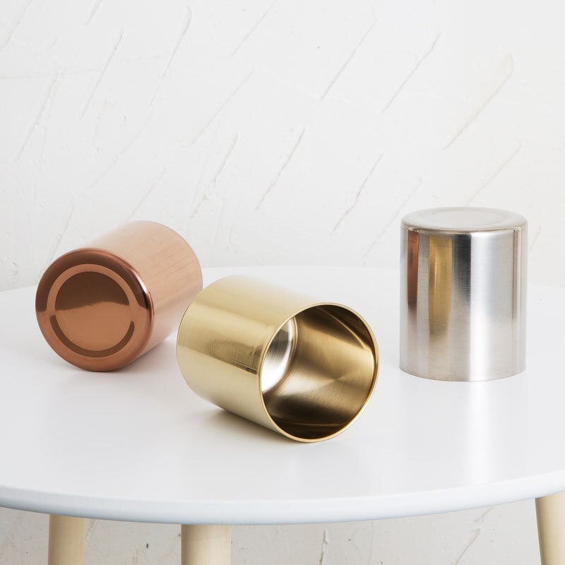 Vase rond en acier inoxydable porte-stylo, conteneur de brosse à cosmétiques, décoration de bureau pour la maison, l'école et le bureau