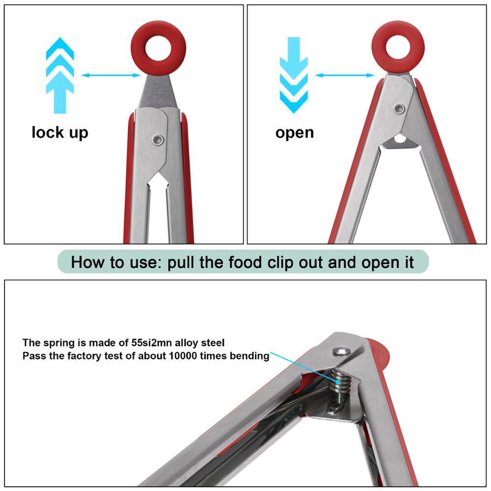Kitchen Cooking Tongs 12 / 9 inch turner Heat Resistant Stainless Steel with Silicone Stand For Salad Pasta Steak