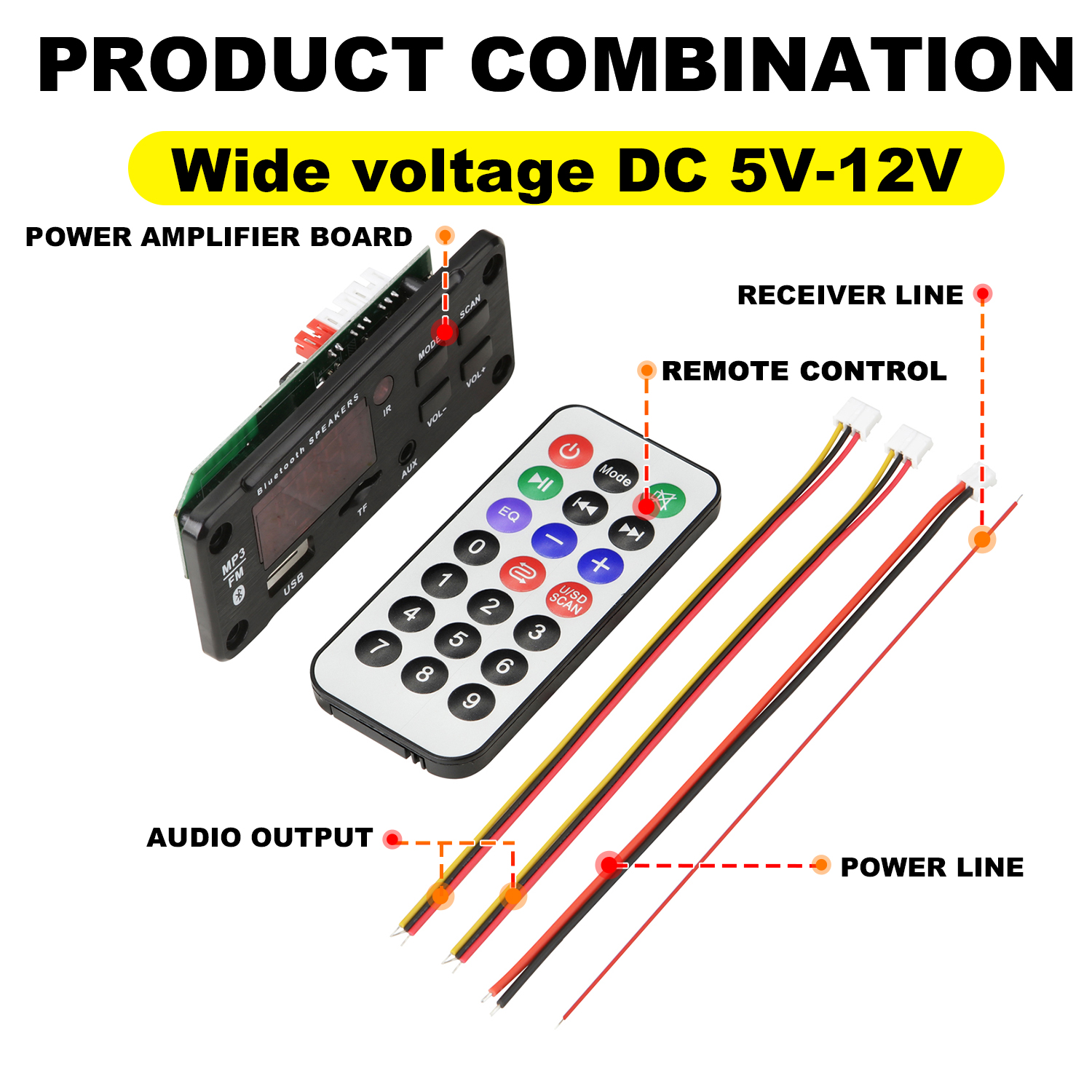 Bluetooth-freisprecheinrichtung mit 12v mp3 decoderplatinen, usb-anschluss für  mp3- player-wiedergabe, unterstützt wma, wav, tf-kartensteckplatz, usb- und fm-radio mit farbbildschirm: Default Title