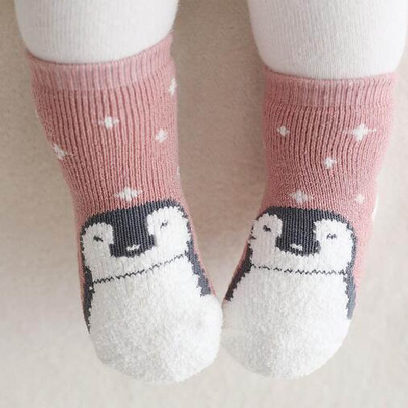 Meias para meninas meninos bonito dos desenhos animados pinguim urso de algodão quente crianças meias de inverno anti-deslizamento sola de borracha meias do bebê crianças meias: Penguin