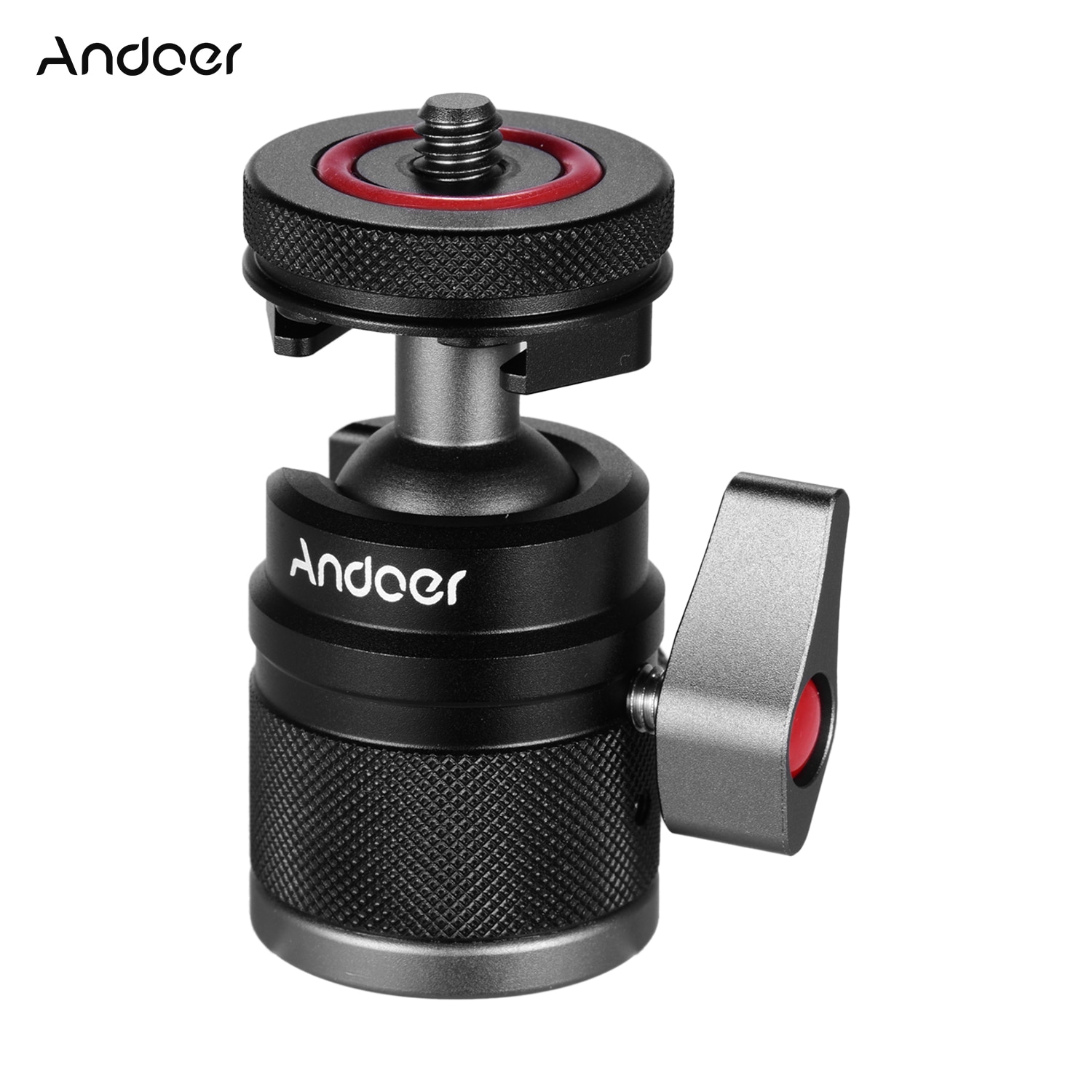 Andoer 2in1 Mini Cold Shoe Ball Head Dual Use 1/4 Screw Cold Shoe Aluminum Alloy for Camera Phone Speedlite Tripod Selfie Stick