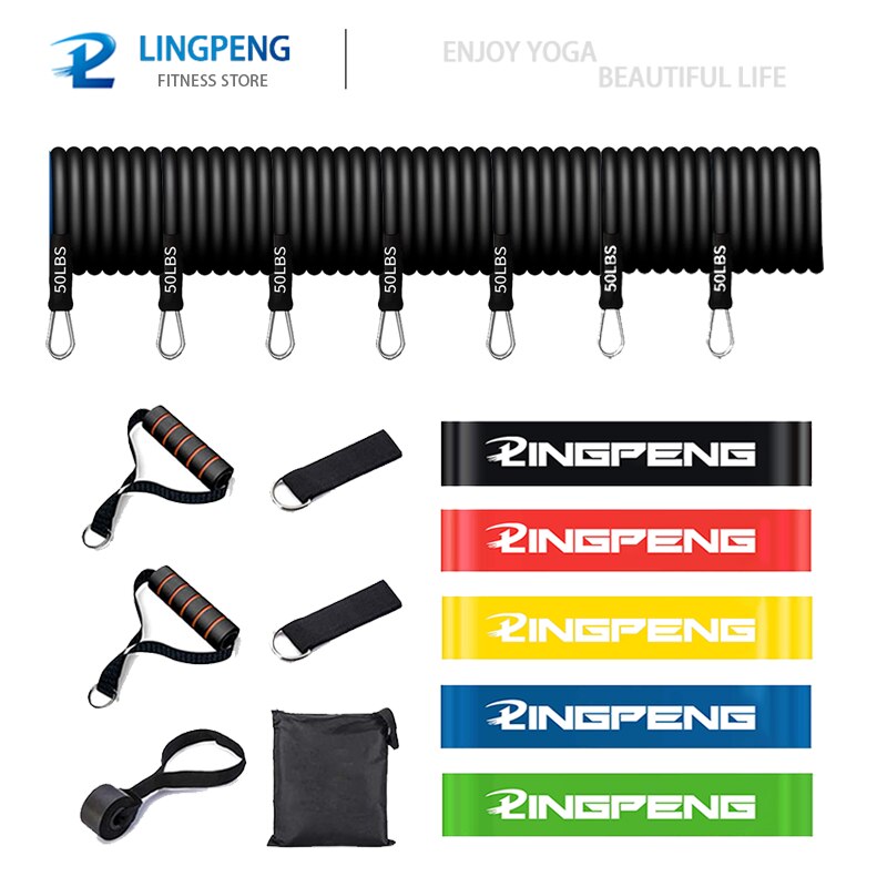 Conjunto de banda de resistencia física fuerte, cuerda elástica para Yoga, gimnasio, entrenamiento, expansor, anclaje de puerta con mango, correa para el tobillo