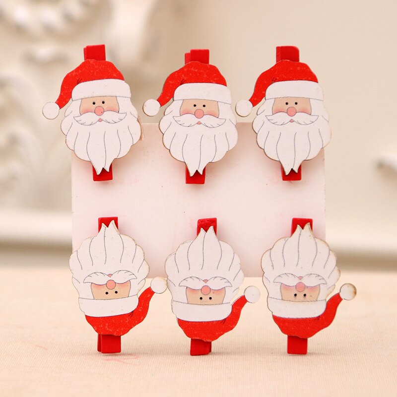 6 stuks kerstman eland houten clips rode kerstdecoratie clip mini houten fotopapier pin knutselclips kinderen: De kerstman