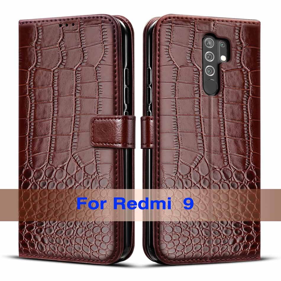 Para em redmi 9 caso da aleta caso de couro para xiaomi redmi 9 coque redmi9 flip carteira capa de couro para xiaomi redmi9 caso saco do telefone: Deep Brown