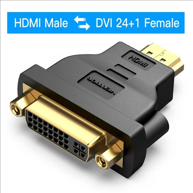 DVI to HDMI Bi-directional Adapter DVI D 24+1 Male to HDMI Female Cable Connector Converter for HDMI Projector to DVI: black