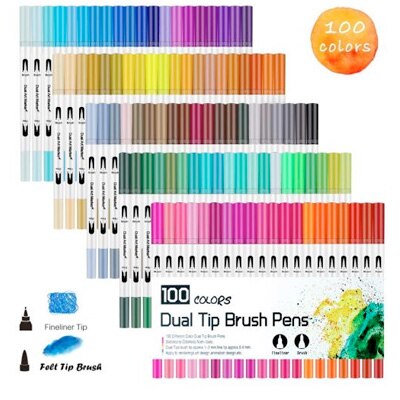 Laconile-rotuladores de doble punta para dibujo de acuarela, rotuladores Fineliner para colorear bocetos, Manga de Color para niños y estudiantes: 100 colors