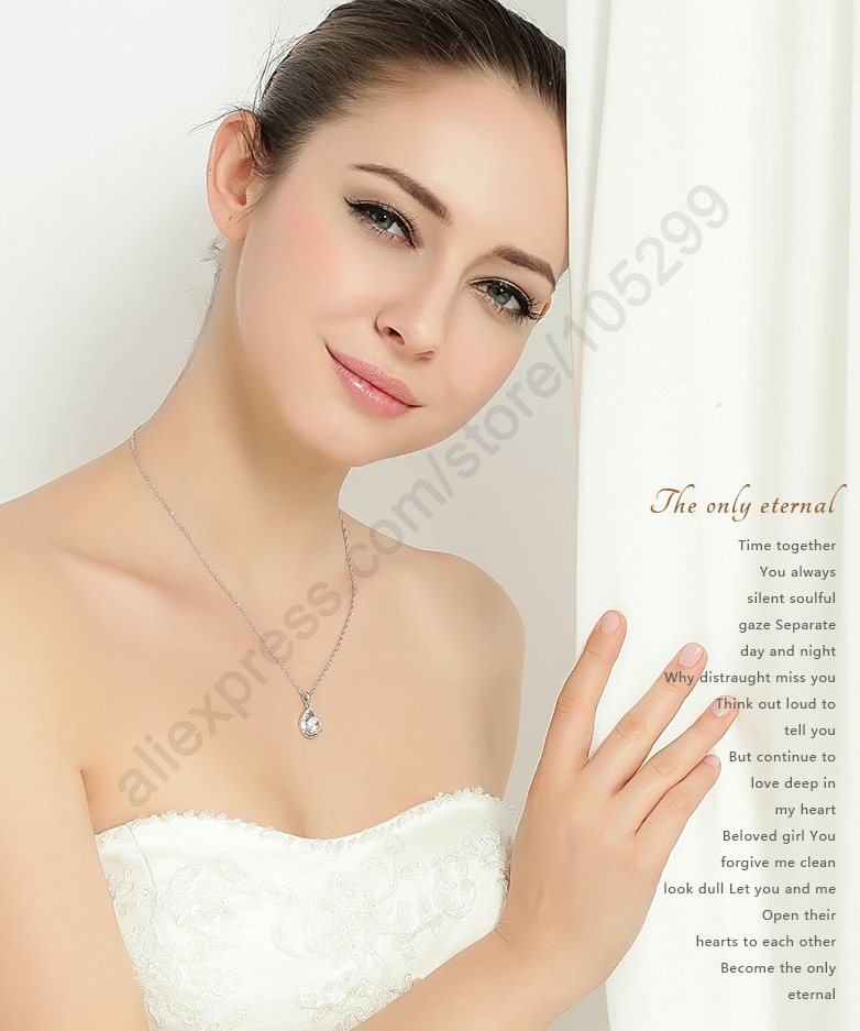 Conjunto de joyería nupcial de Plata de Ley 925, collar, pendientes, compromiso, estilo romántico, gota de agua, cristal austriaco