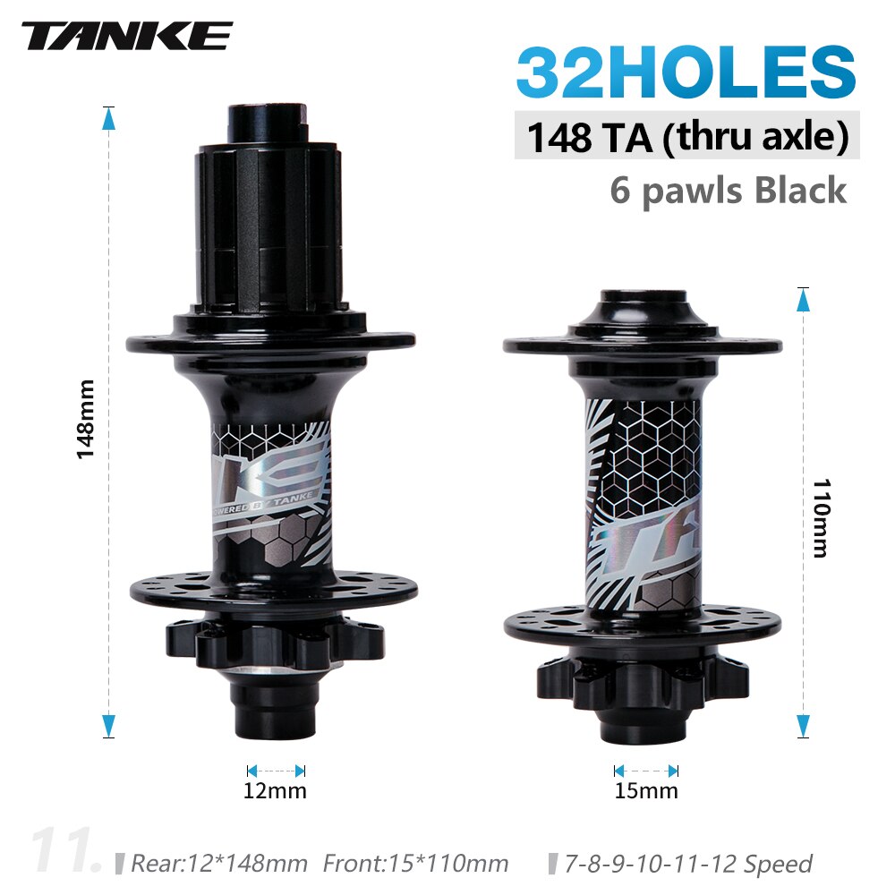 TANKE 32 hub 36 Holes MTB Bike 6 pawls 6 bearing hubs for 7 8 9 10 11 12s speed cassette frewheel aluminum alloy 142 boost 148