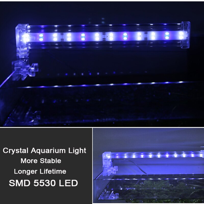 Luz de cristal para acuario, lámpara de luz con Clip para pecera, luces LED para plantas, iluminación para acuario de 14,5-42,5 cm, enchufe europeo