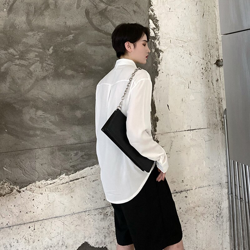 XITAO-Blusa holgada informal de manga larga para otoño, camisa blanca sencilla para mujer, con bolsillos que combinan con todo, estilo coreano, ZP1843,