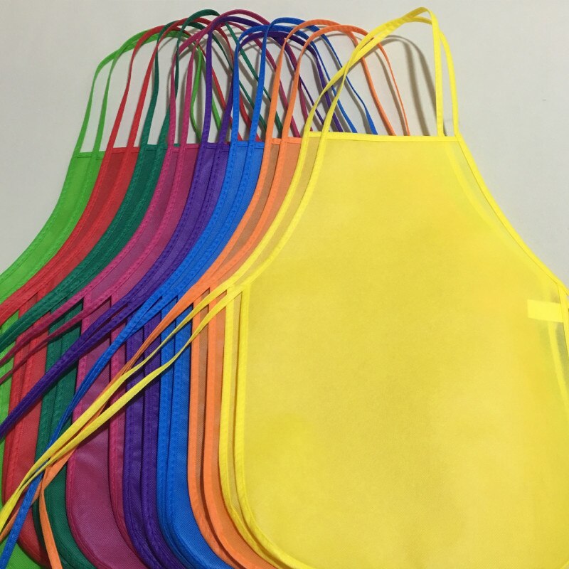 Colored Kids Aprons Non-Woven Fabric Cooking Kitchen Clean Warterproof Aprons For Kids Activities Art Painting Class Craft