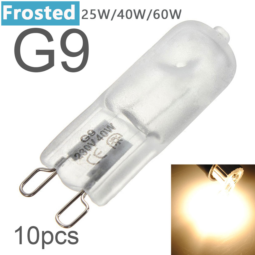 10 Uds G9 25W 40W 60W bombillas halógenas transparentes/esmeriladas Base de 2 pines bombilla pequeña blanca cálida para candelabros/colgantes/luces de gabinete: Rojo / Azul
