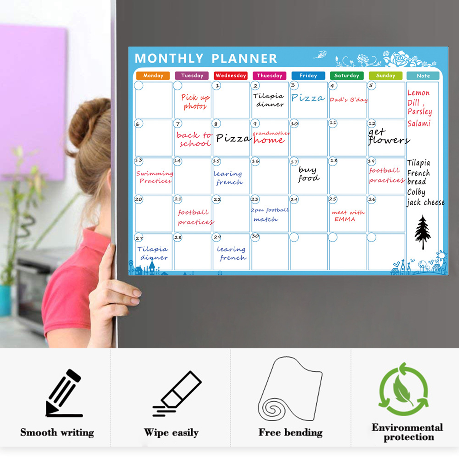 Magnetische Trockenen Löschen Kalender Whiteboard Kühlschrank Magnet flexibel Täglichen Nachricht Aufkleber mit 3 Bord Stift 1 Radiergummi A3 16.5*11,8 in