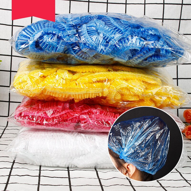 Lot de bonnets de douche jetables, lot de 100 pièces, ensemble de bonnets de bain Non tissés plissés, Anti-poussière, accessoires de beauté pour Salon de coiffure