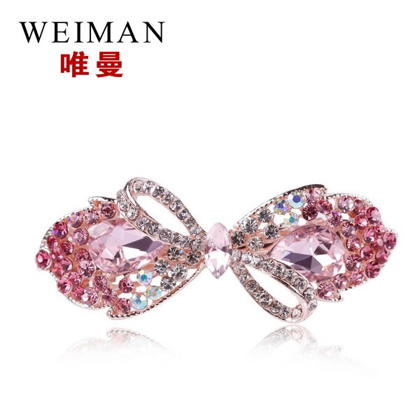 Weimanjingdian arco/doces cristal strass grampos de cabelo, grampos de noiva, joias de cabelo: bow pink