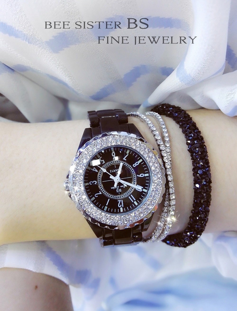 Luxe dameshorloges met witte keramische diamant, dameshorloge met relogios femininos, quartz polshorloge