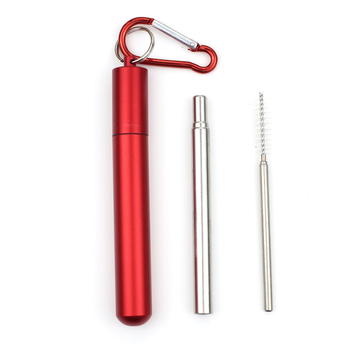 10Set Portable Stainless Steel Telescopic Drinking Straw For Travel Reusable Collapsible Metal Straw With Case And Brush: Red yuan