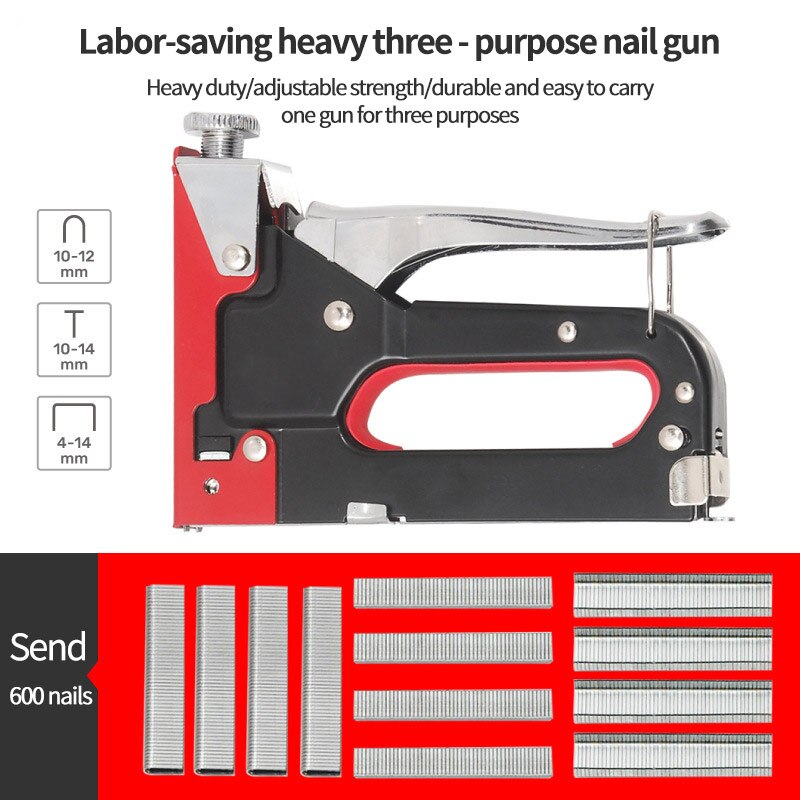 3 Way Manual Heavy Duty Nietmachine Nietpistool Tacker Tacker Met Nietjes Nagels Set Voor Bekleding Hout Framing Deur Meubels