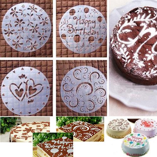 4Pcs/Set Plastic Cake Stencils Flower Spray Stencils Birthday Cake Mold Decorating Bakery Tools DIY Mould Fondant Template Molds