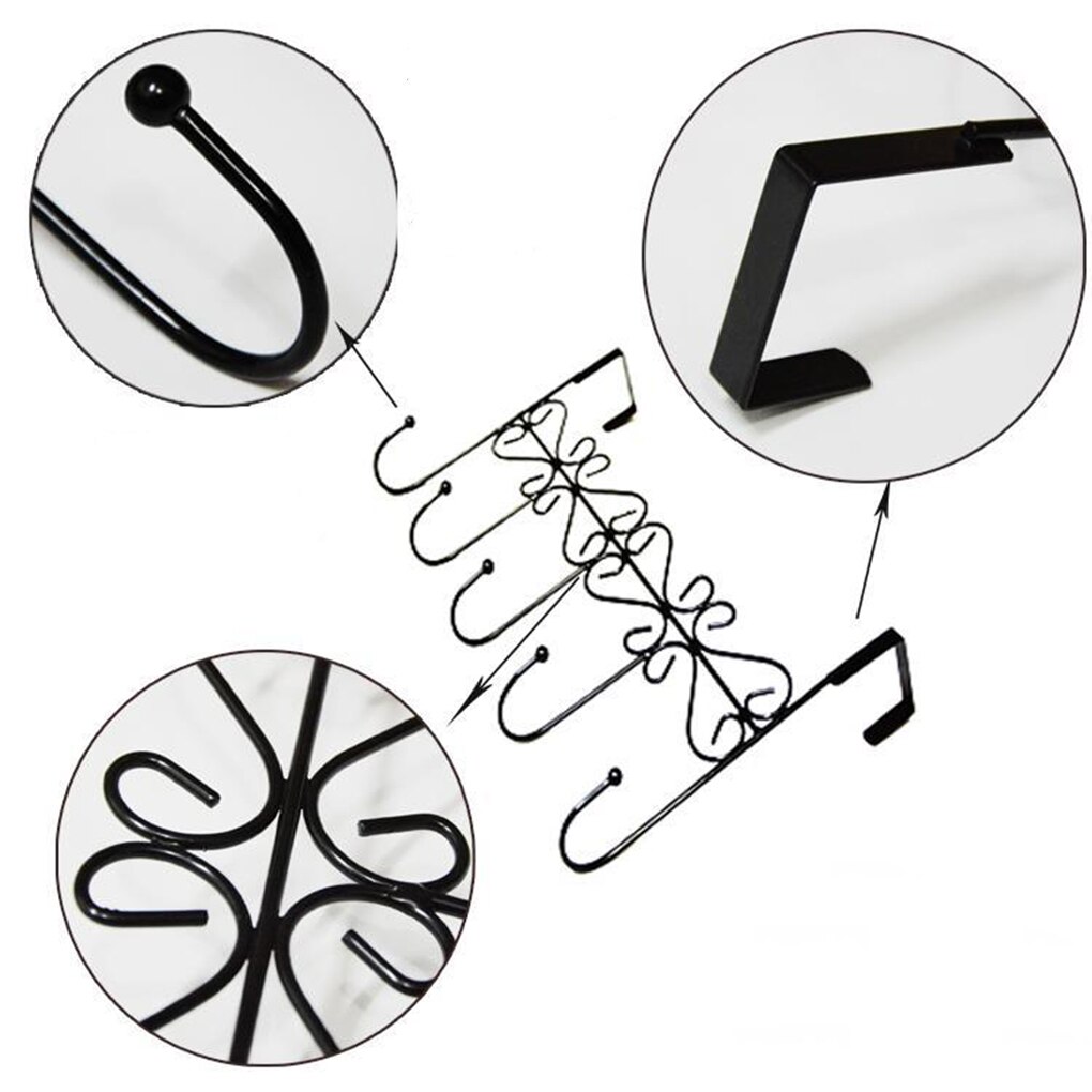 Over Door Hanger Rack with 5 Hooks Decorative Metal Coat Hat Holder for Home Office