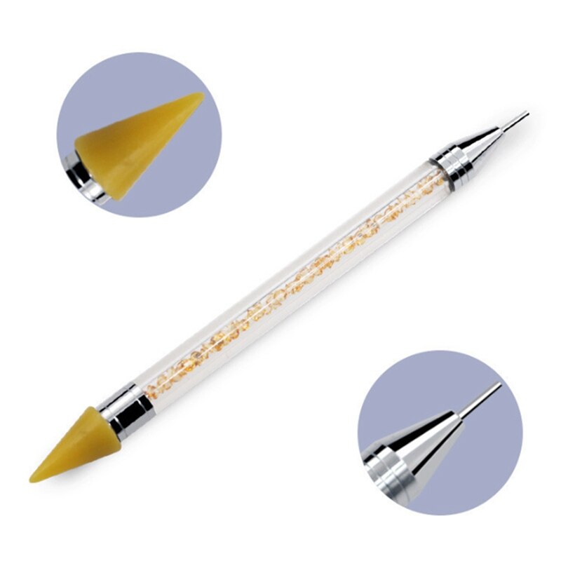 Crayon Metal Head Nail acrílico punteado pluma Rhinestones cristal diamante tachuelas selector lápiz para cera acrílico Mango para cuentas herramienta: Amarillo