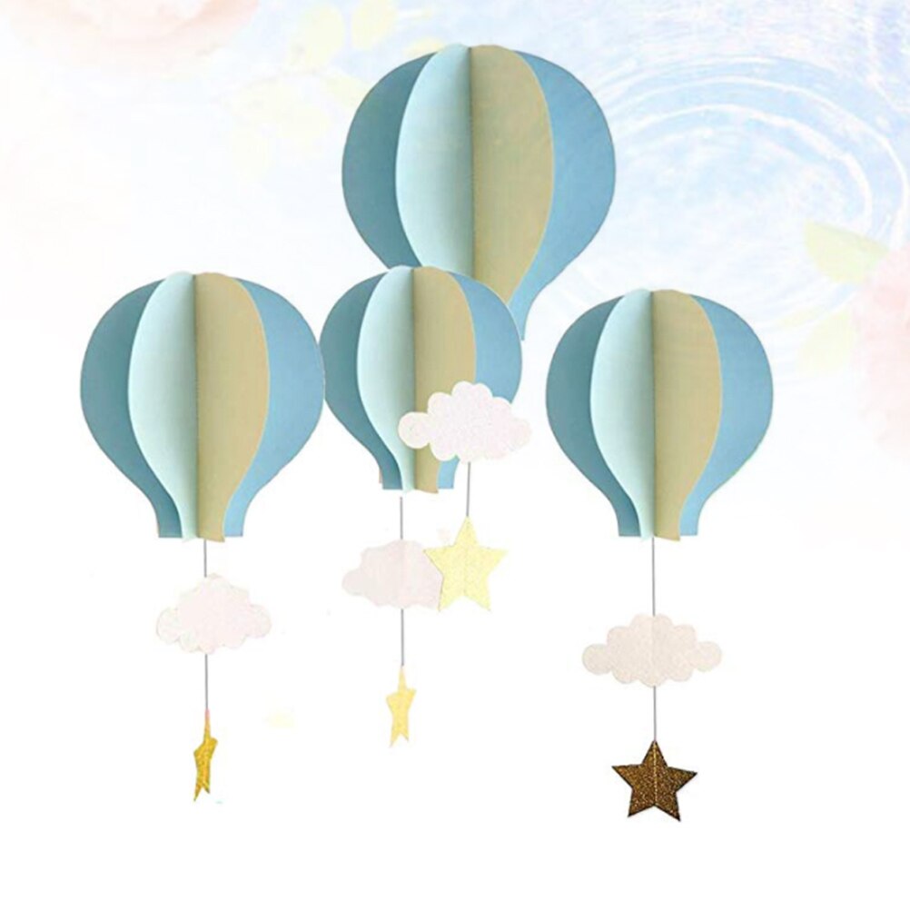 4Pcs 3D Papier Hanger Hete Lucht Ballonnen Wolken Sterren Opknoping Ornamenten Voor Home Decor