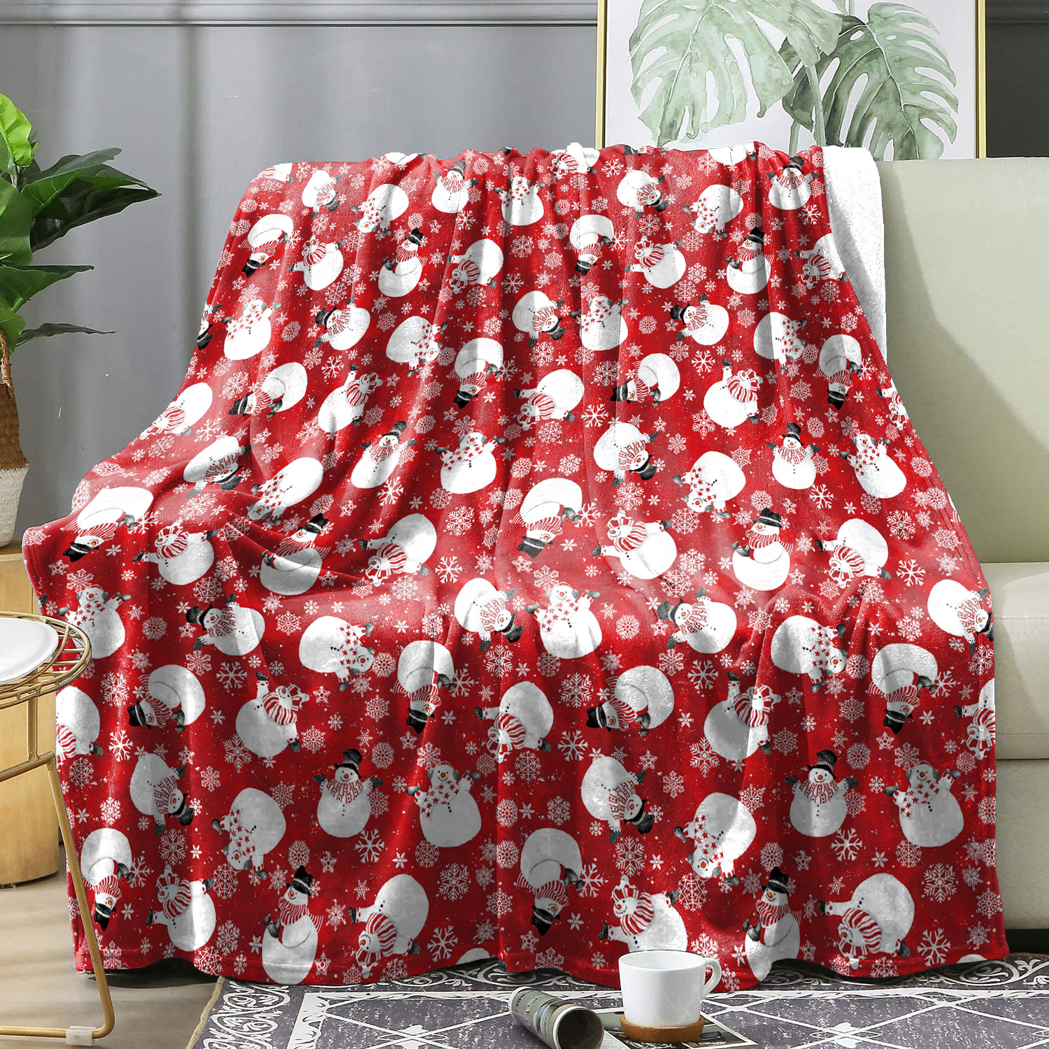 Red Christmas Snowman Winter Blanket Bedspreads Christmas Theme Pattern Flannel Blankets Bedding Cover Knee Blankets Decor Sofa