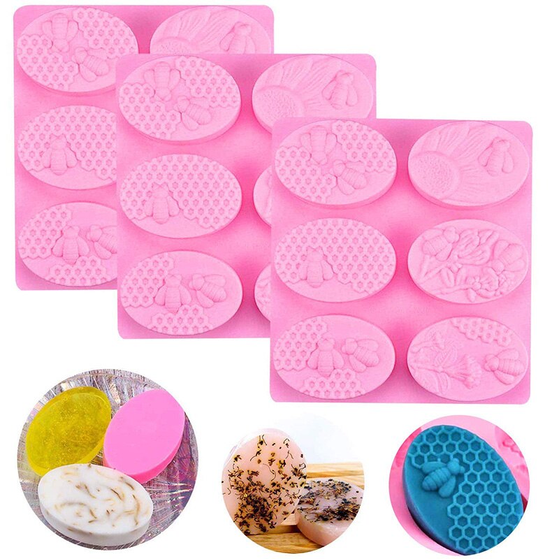 3 pakke bi silikone forme 6 hulrum honeycomb sæbeforme, bikube kage form til hjemmelavet håndværk, isterning bakke