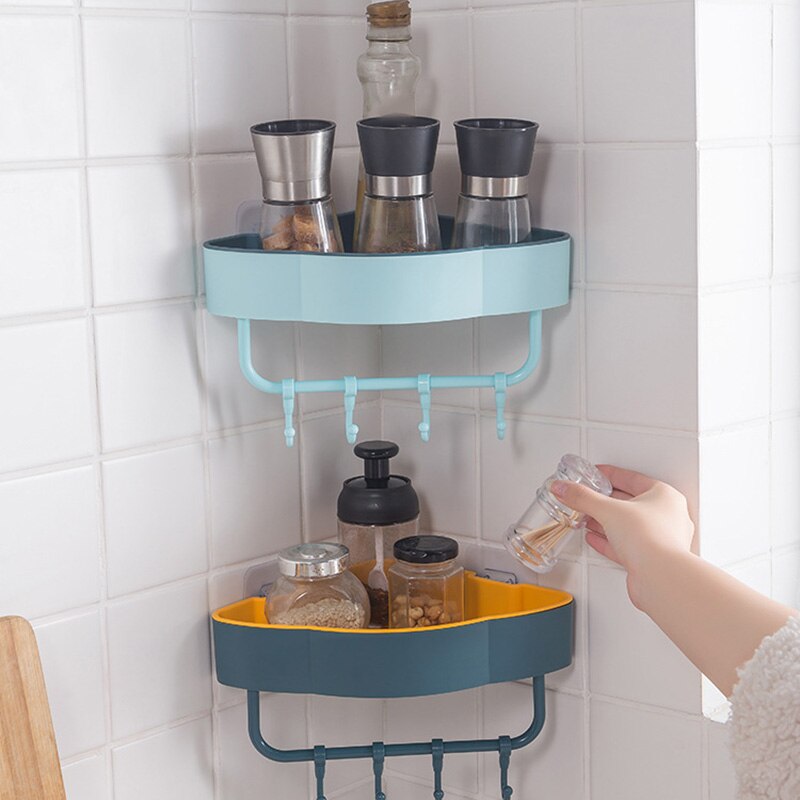 Wall Corner Shower Shelf Triangle Rack With Hook Bathroom Shelve Shampoo Shower Shelf Holder Kitchen Storage Rack Organizer