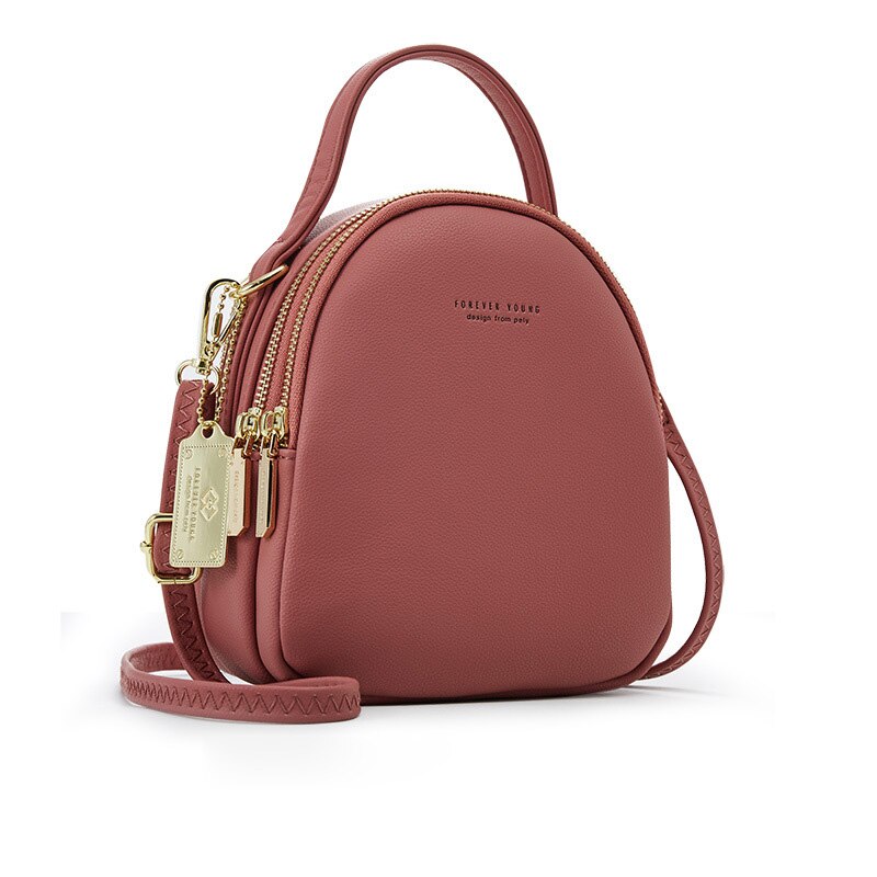 Mini sac à dos en cuir pour femmes, fourre-tout multi-fonction de luxe à bandoulière, sacoche,: Dk Pink