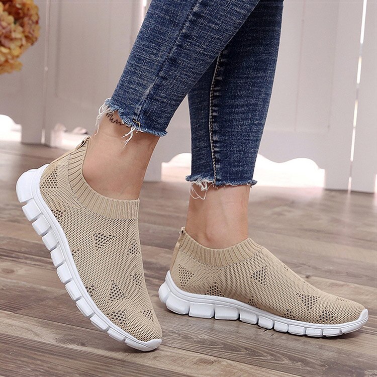 Kvinder sko sokker sneakers kvinder kurv femme vulkanisere sko sports sneakers kvinde slip on zapatillas mujer 43: Abrikos / 5