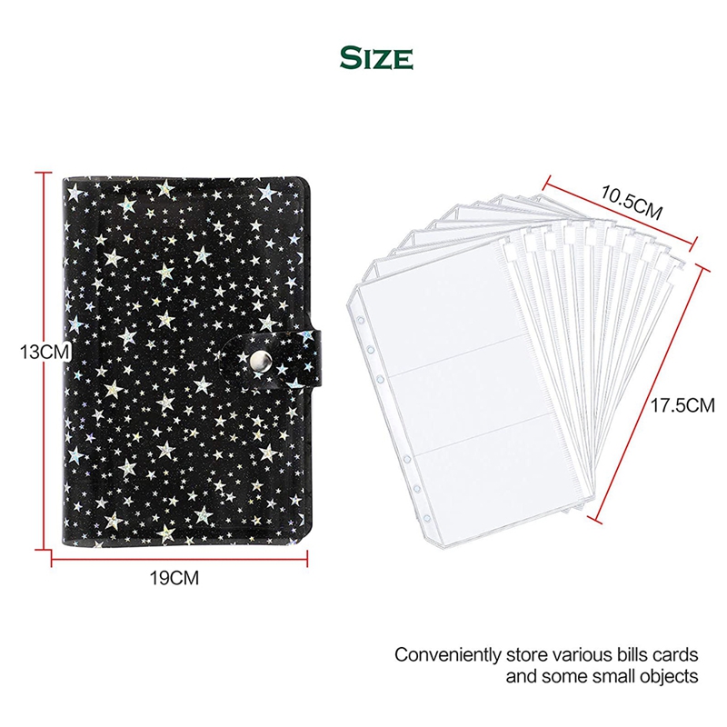 11Pcs A6 Budget Binder PVC 6 Ring Refillable Binder Cover with 9 Binder Pockets/1 Binder Card / 1 Label