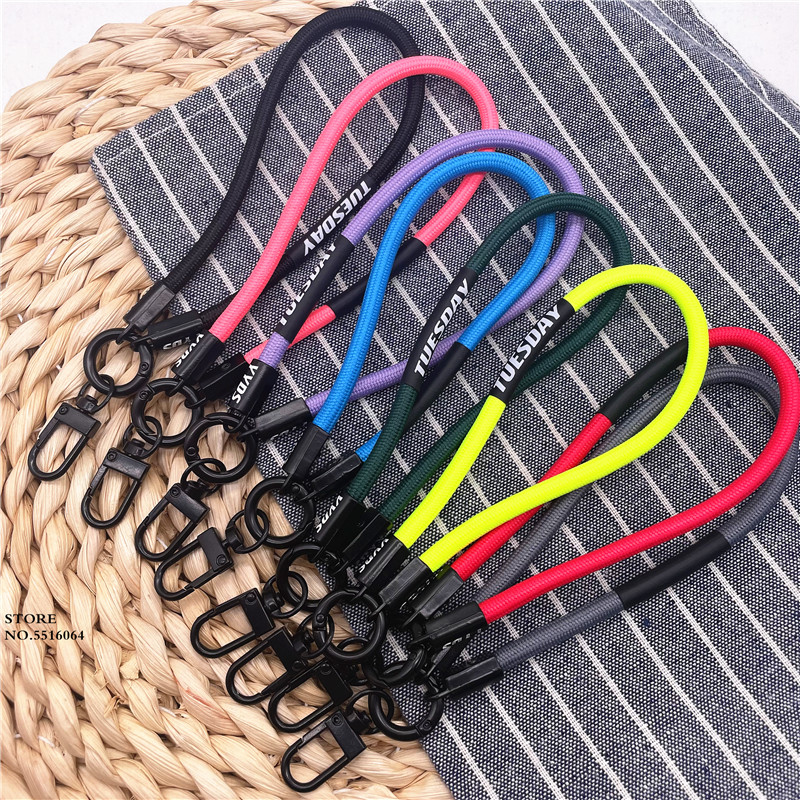 LLavero de Color fluorescente, llaveros con hebilla de Clip de Metal, correa para teléfono móvil, cordón antipérdida, cordón colgante, correa para muñeca para llaves