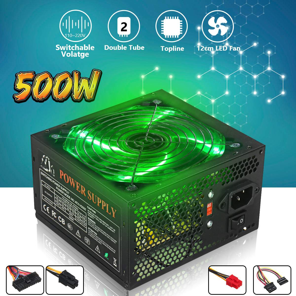 Max 500W Voeding 120Mm Led Fan 24 Pin Pci Sata Atx 12V Pc Computer Voeding voor Desktop Gaming Computer