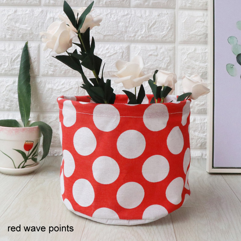 Kleine Diversen Opbergdoos Katoen Linnen Desktop Opslag Mand Leuke Tafel Ruimtebesparend Opbergzakken Multifunctionele Thuis Organizer: red wave points