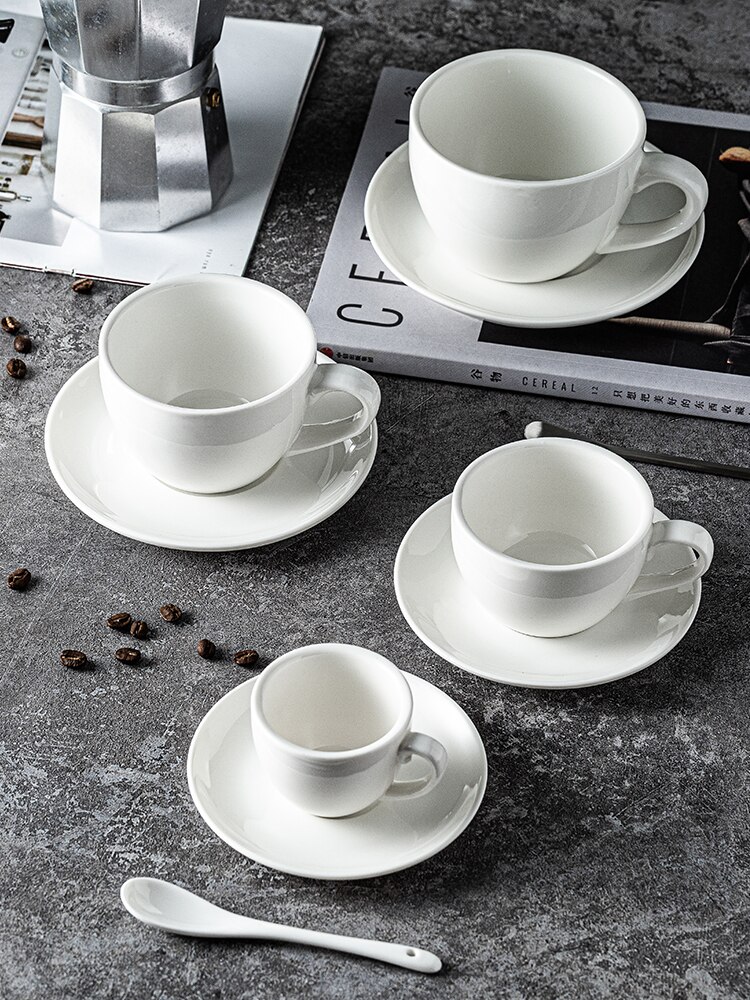 European Coffee Cup Saucer Set White With Handle Non-Slip Ceramics Cup Multi-Specification Afternoon Tea Drinkware