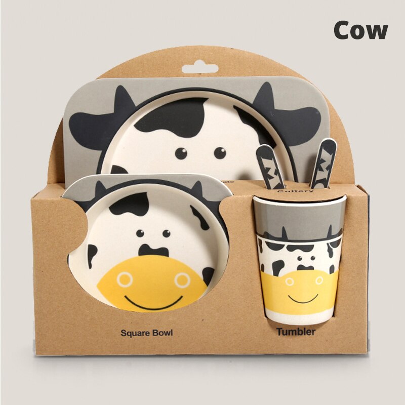 Kinderen Servies Babyvoeding Kom Kids Leuke Cartoon Jaar Kom Set Natuurlijke Bamboe Servies Milieu: F