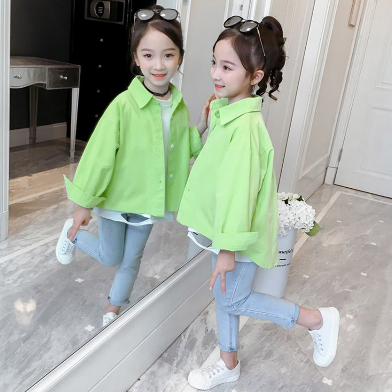 Blusa de manga larga para niña, de Color caramelo Camisa de algodón, Color rosa y verde, para adolescentes, 13, 12, 11, 10, 9, 8, 7, 6, 5 y 4 años