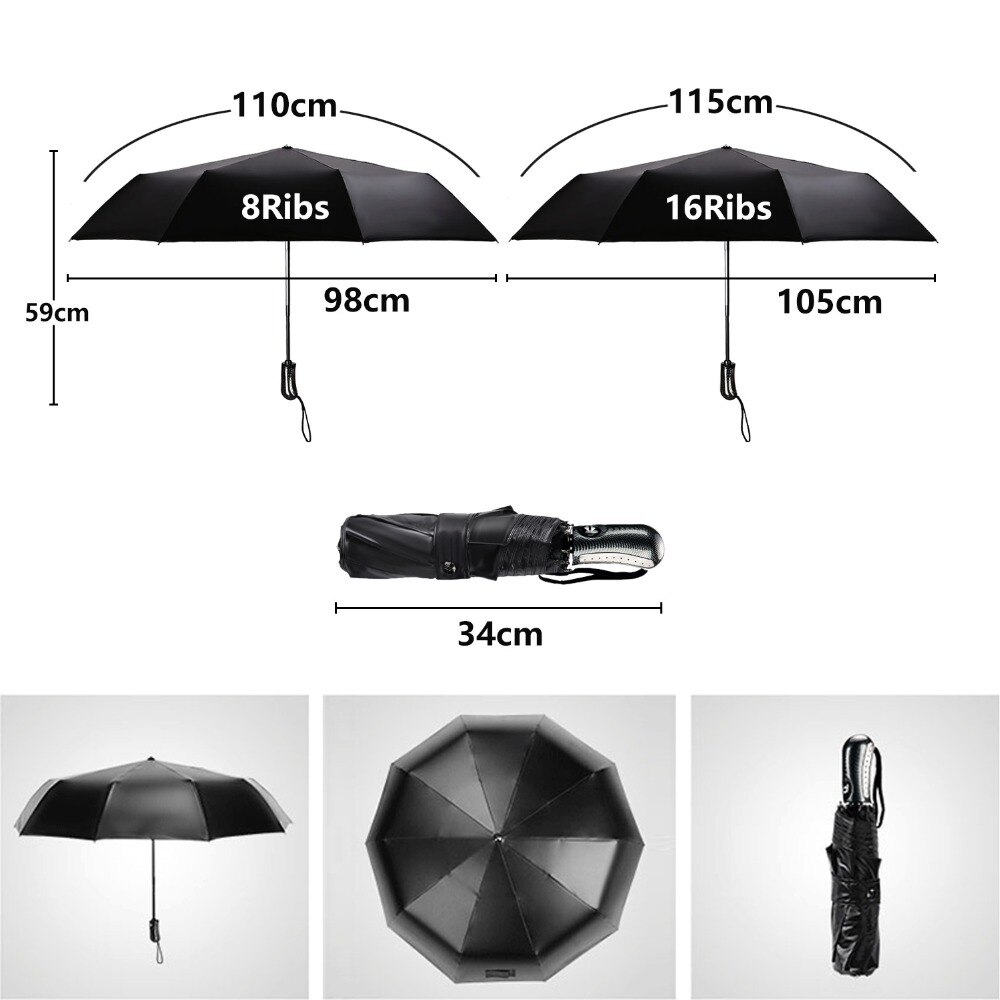 TOPX Car Safety Hammer Automatic Umbrellas Wind Resistant Men Black Coating Three Folding Umbrella Rain Women