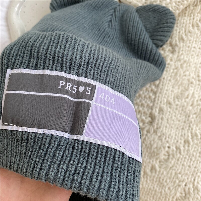Bear Ear Balaclava Hat with Ear Cute Full Face Cover Ski Mask Beanies for Women 1 Hole Windproof Warm Streetwear Knitted